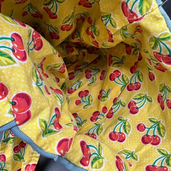 Handmade Small Backpack Purse Blue Yellow Red Cherry Kitsch Whimsical Adjustable - Picture 5 of 9